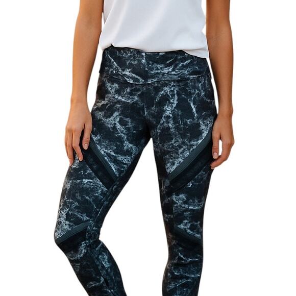 Onzie Flow Leggings Size M/L Black and White Marble Print Mesh Panels on front - Picture 1 of 6